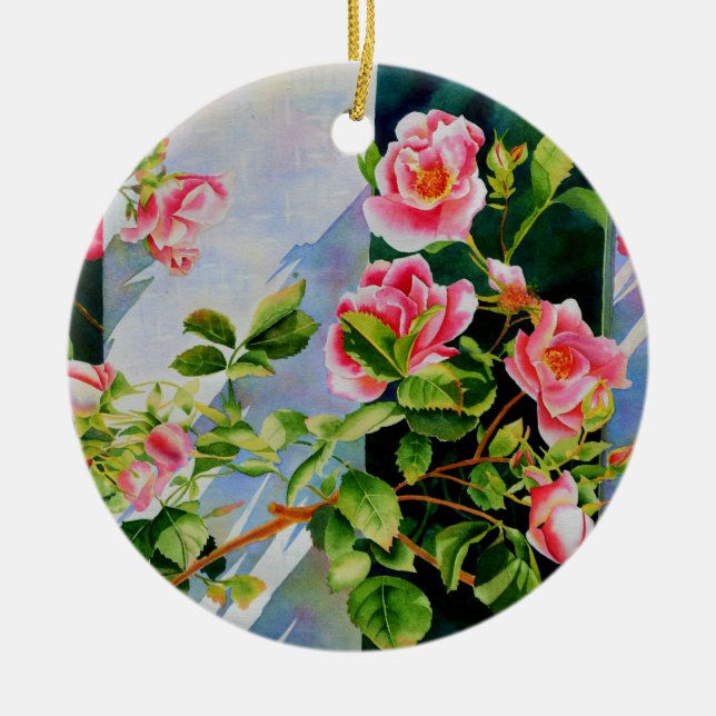 Schöne rosa Rosen, rote Rosen, Aquarellblumen Keramik Ornament (Vorne)