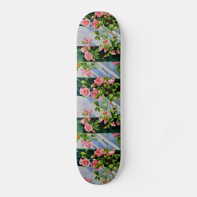 Schöne rosa Rosen, rote Rosen, Aquarellblumen Skateboard (Vorderseite)