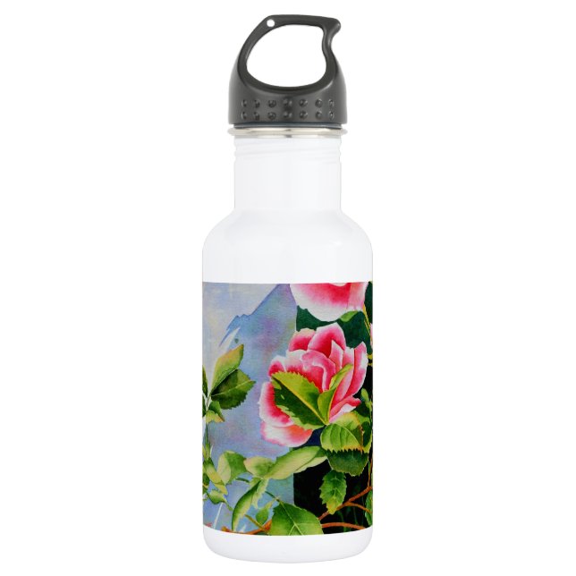 Schöne rosa Rosen, rote Rosen, Aquarellblumen Trinkflasche (Vorderseite)