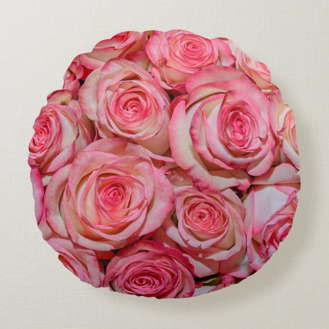 Schöne rosa Rosen Rundes Kissen (Vorderseite)
