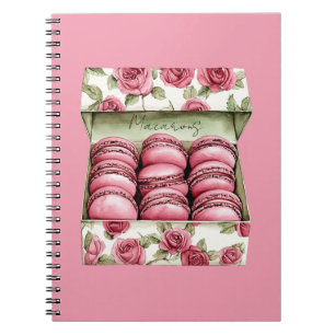 Schöne rosa Rosen Schachtel Macarons Notizblock
