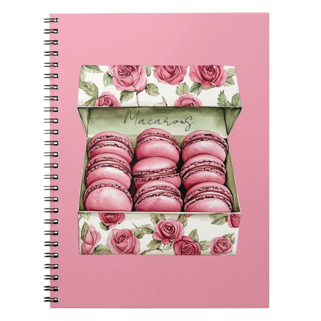 Schöne rosa Rosen Schachtel Macarons Notizblock (Vorderseite)
