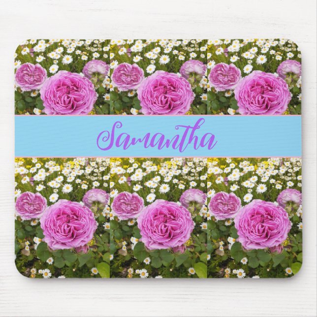 Schöne rosa Rosen und Milchmäuse Mousepad (Vorne)