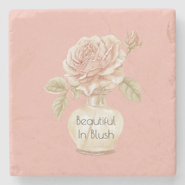 Schöne rosa Rosenblüte Steinuntersetzer (Vorderseite)