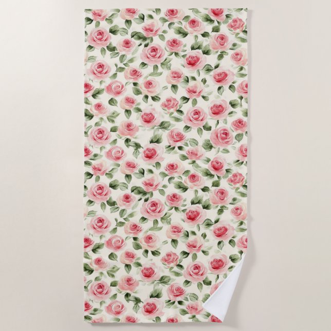 Schöne rosa Rosenblüten Strandtuch (Vorderseite)