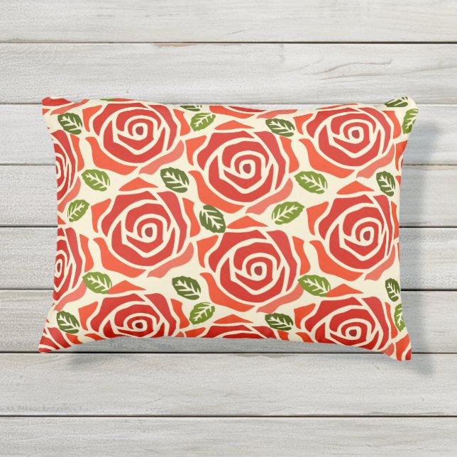 Schöne rosa Rosenmuster niedliche Farben für sie Kissen Für Draußen (Rückseite)