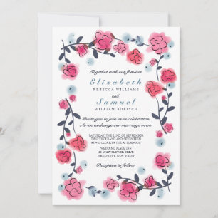Schöne rosa Roses Wasserfarbenhochzeit Einladung