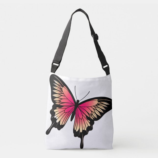 Schöne rosa Schmetterling Crossover Tasche (Vorderseite)