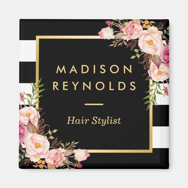 Schöne rosa, Schwarz-weiß gestrichen Magnet (Vorne)