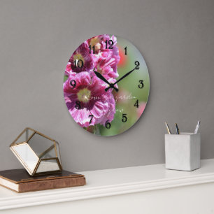 Schöne rosa Stockrosen-Blumen-Fotografie Große Wanduhr