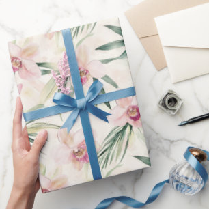 Schöne rosa tropische Orchideen-Blumen Brausebad Geschenkpapier