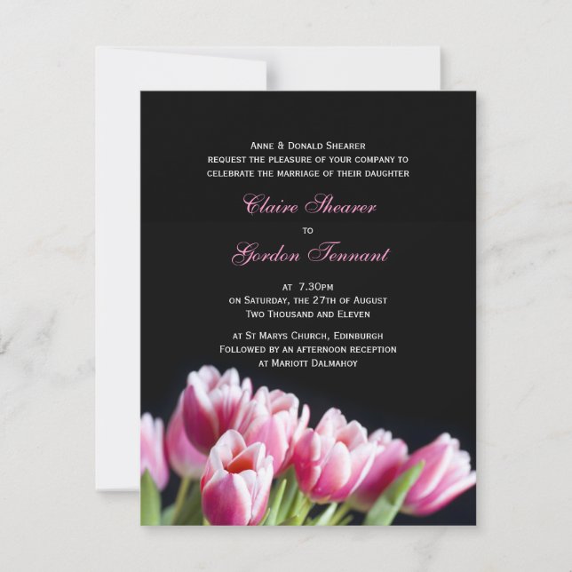 Schöne Rosa Tulips Hochzeit Einladung (Vorderseite)