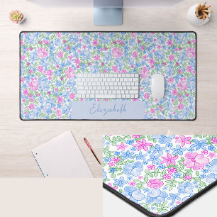 Schöne rosa und blaue Blumenschreibtischunterlage Schreibtischunterlage
