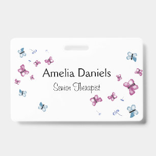 Schöne rosa und blaue Schmetterlings-Namensschild Ausweis