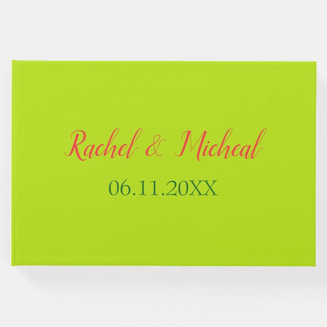 Schöne rosa und grüne Themenhochzeit Gästebuch (Vorderseite)