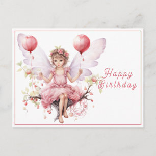 Schöne rosa und lavendelfarbene Fee hält Luftballo Postkarte