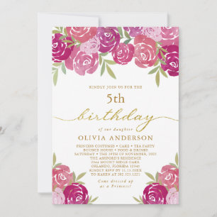 Schöne rosa und violette florale Rosen Blätter Geb Einladung
