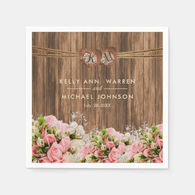 Schöne Rosa und Weiße Rosen auf Holz Serviette (Vorderseite)