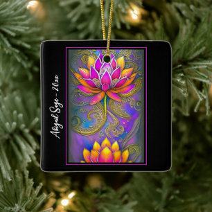 Schöne rosa Verzierte Lotus Blume Weihnachten Keramikornament