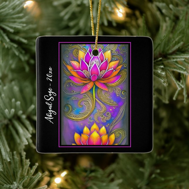 Schöne rosa Verzierte Lotus Blume Weihnachten Keramikornament (Baum)