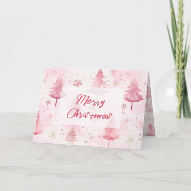 Schöne rosa Vintage Pine Trees Weihnachtskarte Karte (Vorderseite)