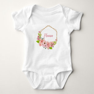 Schöne rosa Wasserfarben-Blumen - Personalisiert Baby Strampler