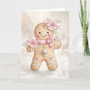 Schöne rosa Weihnachts-Gingerbread-Cookie-Leerzeic Dankeskarte
