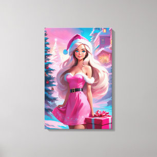 Schöne rosa Weihnachtsgirl 01 Leinwanddruck