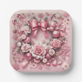 Schöne rosa Weihnachtskranz Blumenribons Pappteller