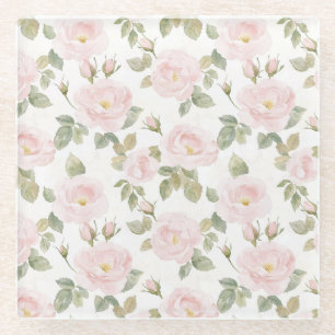 Schöne rosa weiße Rosen Blumen Brautdusche Glasuntersetzer