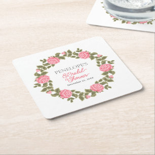 SCHÖNE ROSA WILDE ROSEN BRIDAL SHOWER NAME DATUM RECHTECKIGER PAPPUNTERSETZER