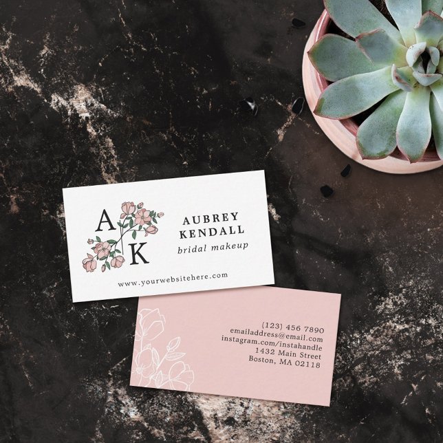Schöne rosafarbene Blumengrafik mit 2 Initialen Visitenkarte (Von Creator hochgeladen)