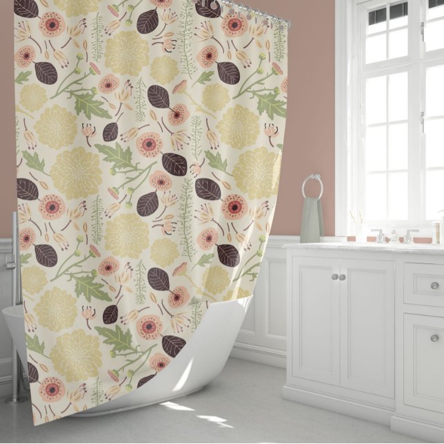 Schöne rosafarbene Creme-Blume Duschvorhang (Beautiful Pink Green Cream Pattern Flowers Shower Curtain from Studio Posies.)
