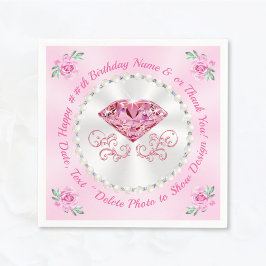 Schöne, rosafarbene Happy Birthday Napkins, 3 GRÖS Serviette