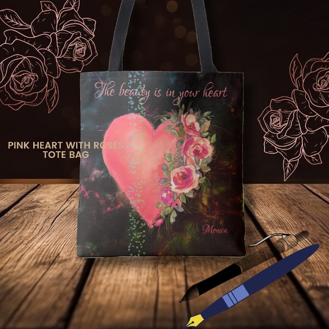 Schöne rosafarbene schwarze Tote Tasche (Beautiful Pink Heart black Tote Bag)