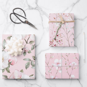 Schöne rosafarbene weiße Blumen Brautparty Geschenkpapier Set