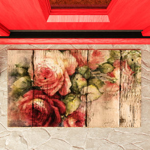 Schöne Rose aus rustikalem Holz Fußmatte