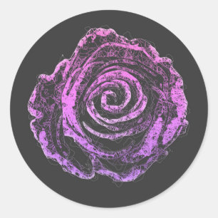 schöne Rose Blätter Kontur Kunst Runder Aufkleber