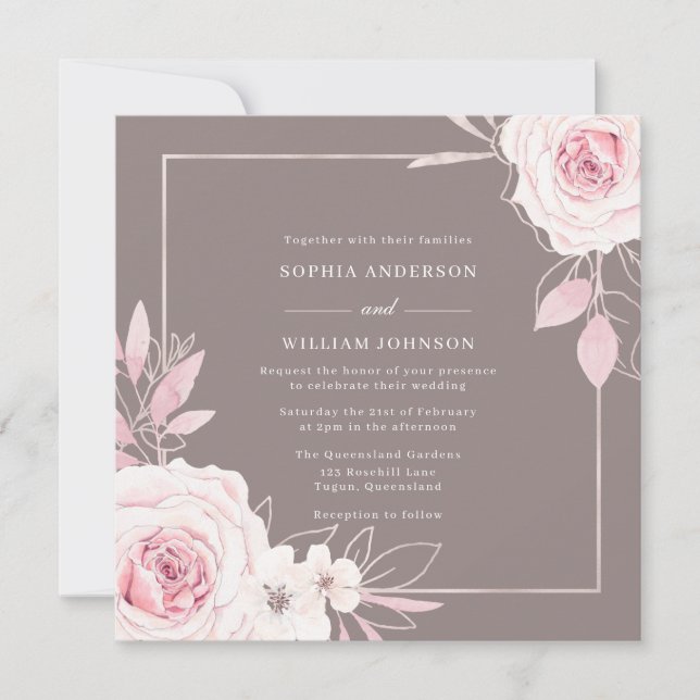 Schöne Rose Blush Lila Hochzeit Einladung (Vorderseite)
