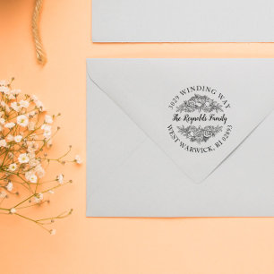 Schöne Rose Bouquet Lineart Name & Adresse Gummistempel