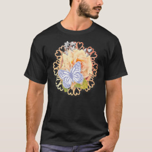 Schöne Rose Butterfly Green Peach Rot T-Shirt