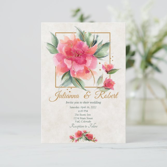 Schöne Rose Garden Budget Hochzeit Einladung (Stehend Vorderseite)