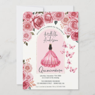 Schöne Rose Gold Blumenprinzessin Quinceanera Einladung