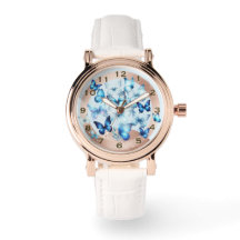 Schöne Rose-Gold-Optik Blaue Schmetterling-Uhr