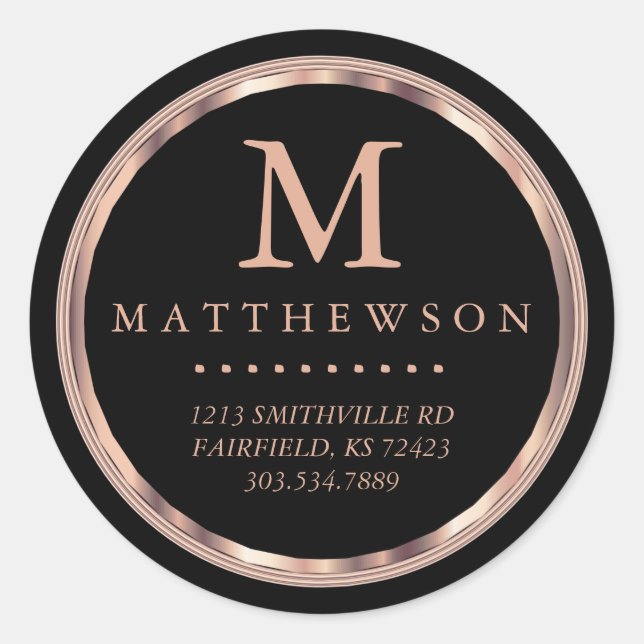 Schöne Rose Gold und Black Labels Runder Aufkleber (Vorderseite)