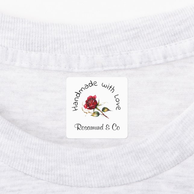 Schöne Rose Handmade mit Liebe Personalisiert Etiketten (Befestigt)