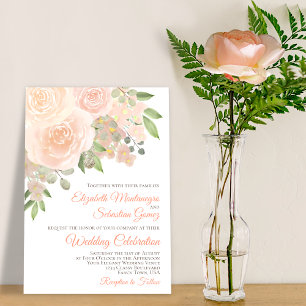 Schöne Rose Hochzeit der Korallen Peach Floral Einladung