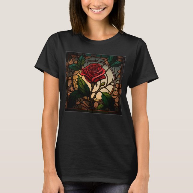 Schöne Rose Illustration Bleiglas Realist T-Shirt (Vorderseite)