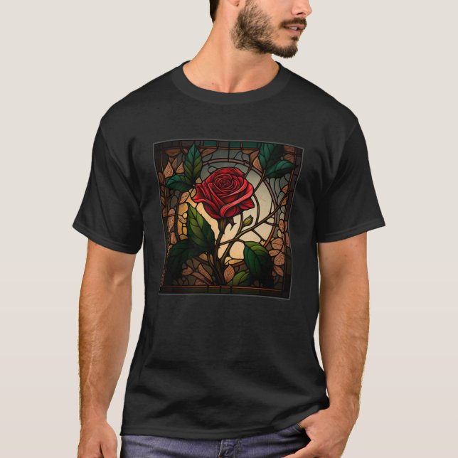 Schöne Rose Illustration Bleiglas Realist T-Shirt (Vorderseite)
