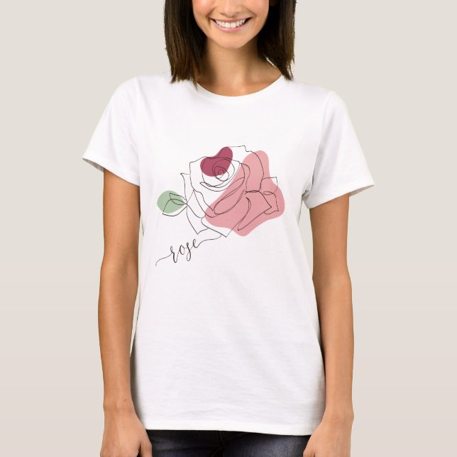 Schöne Rose Minimalistisch Line Art T - Shirt (Vorderseite)